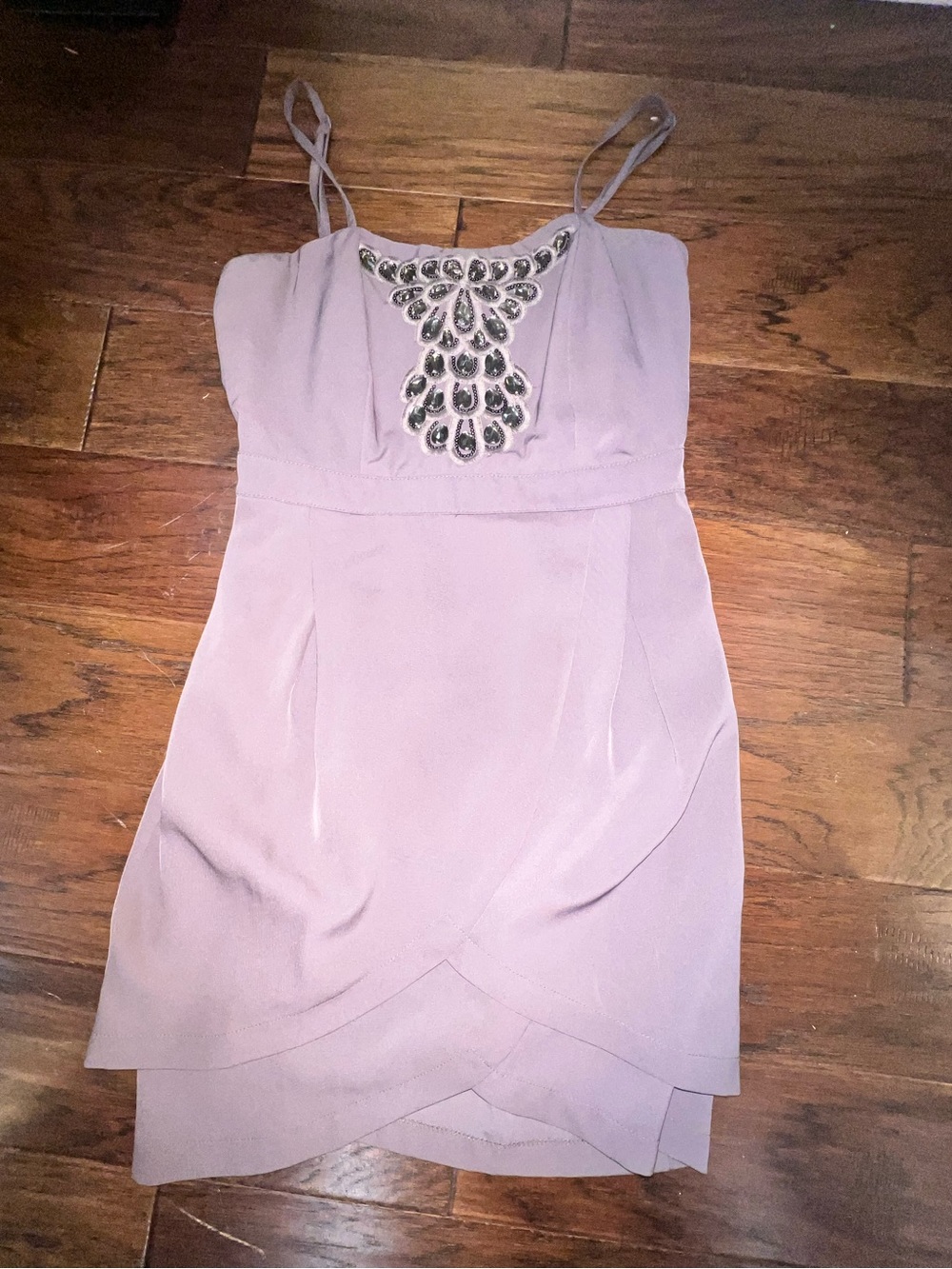 Esley Lavender Spaghetti-Strap Embellished Mini Dress